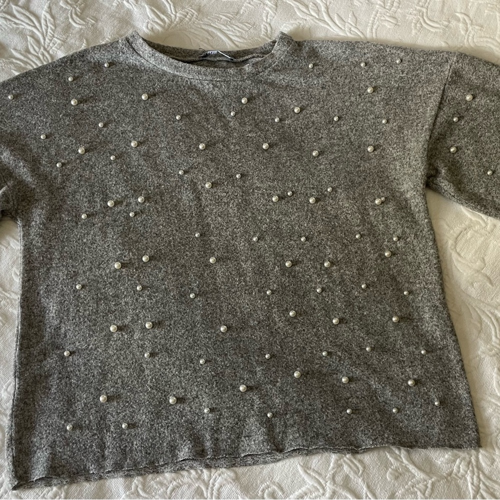 Zara Sweater Gray with Pearl Details